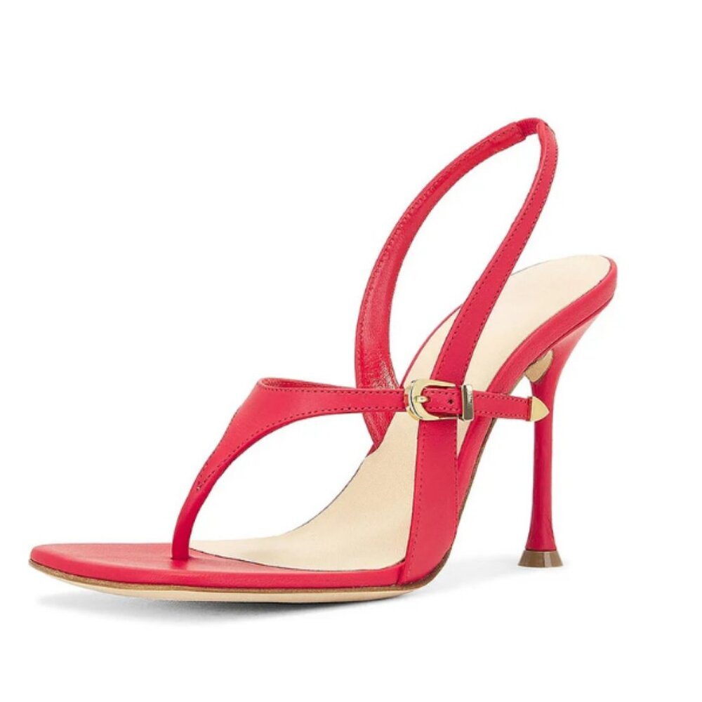 FSJ Red Square Toe Buckled Strap High Heels Sandals with Slingback